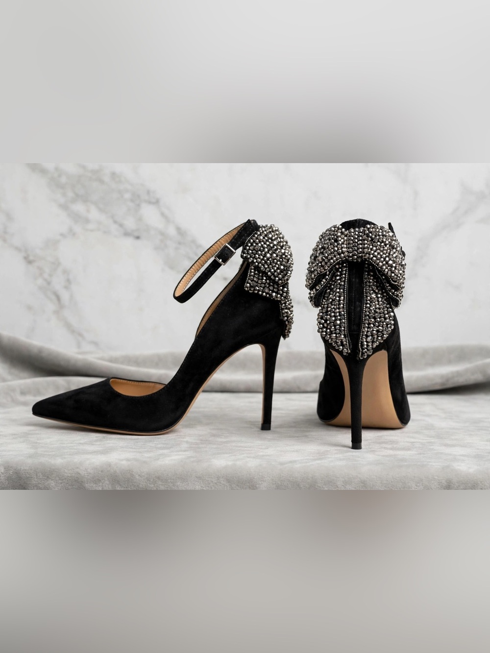 INC International Concepts Black Embellished Crystal Bow Stiletto Heels